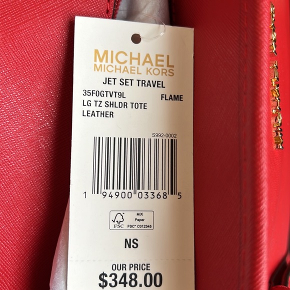 Michael Kors Jet Set Travel Large Shoulder Tote Leather Flame - Picture 8 of 15